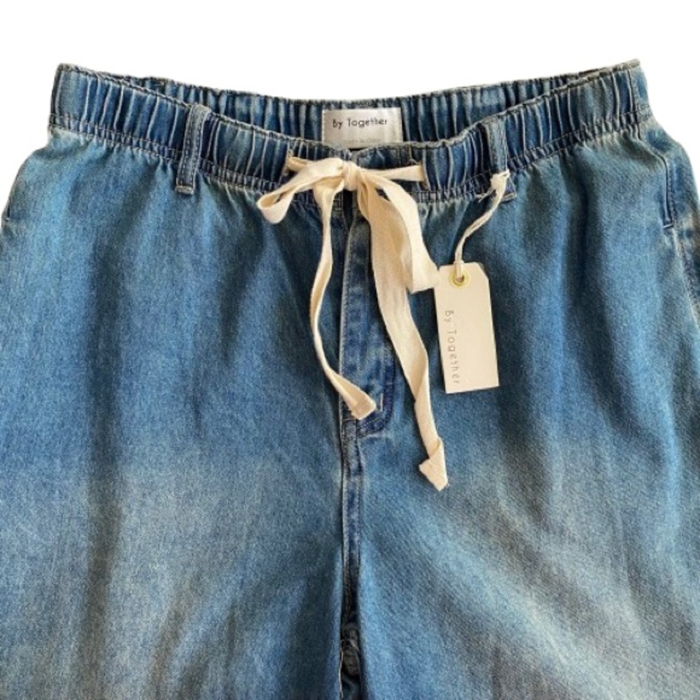 By Together Women’s Extra Wide Leg Jeans Size L Button Fly Drawstring Waist Boho - Picture 4 of 9
